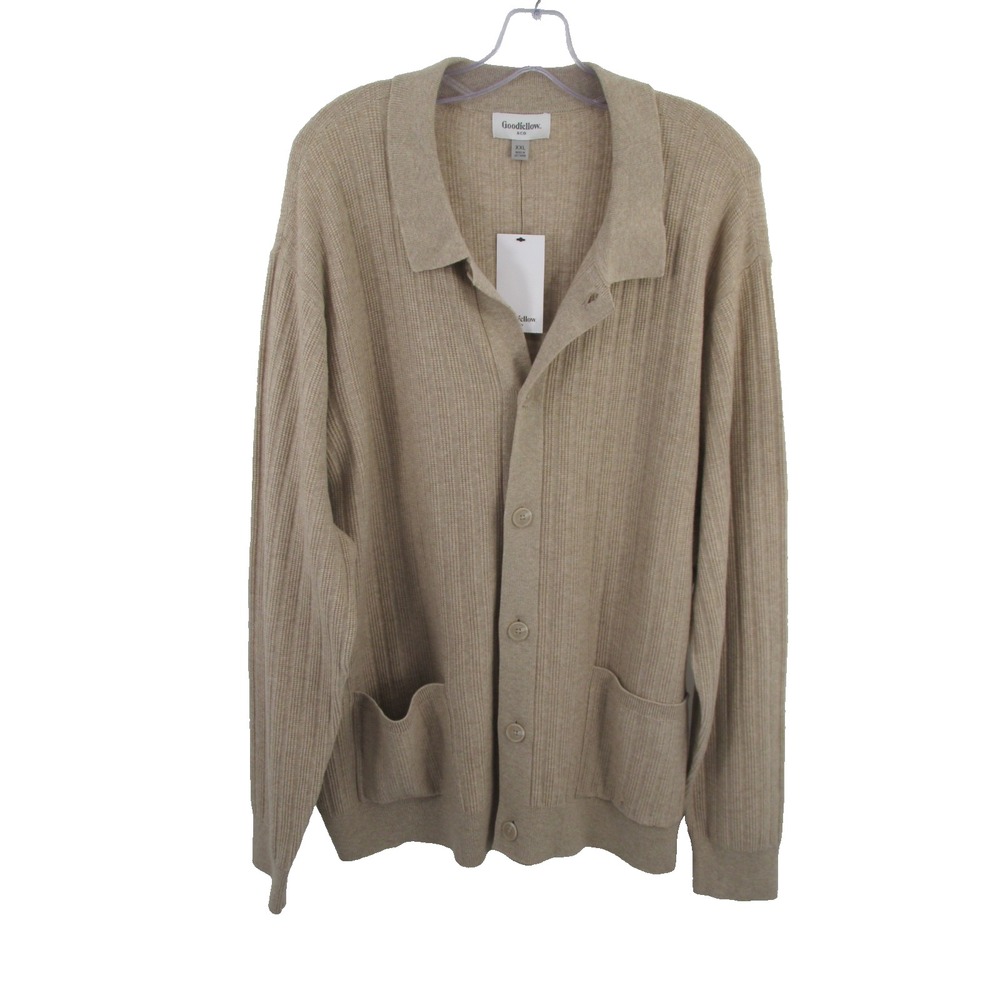 Goodfellow Men XXL Beige Cardigan Sweater Button Up Pockets Oatmeal Preppy 2XL